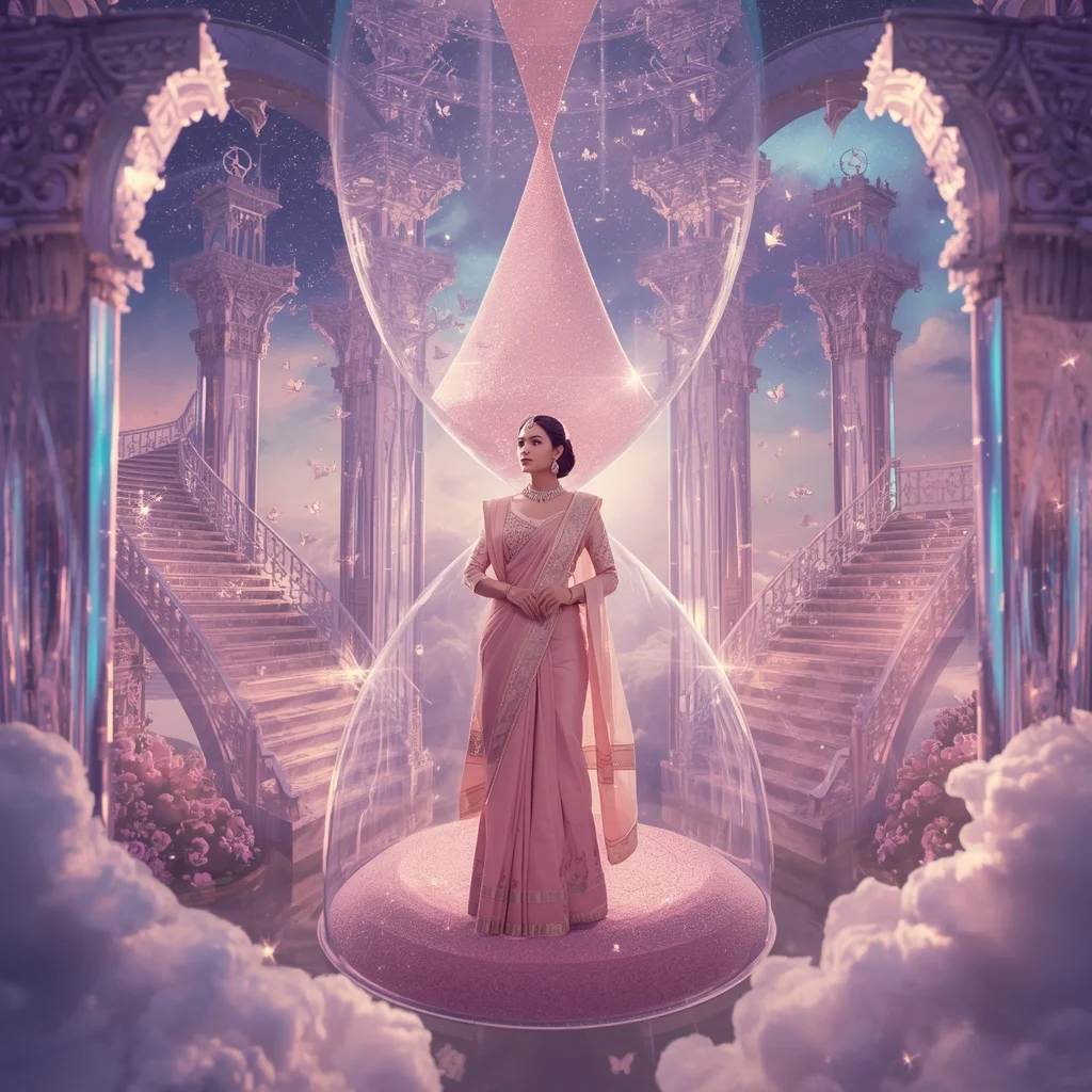 Festive Pastel Saree Celestial Crystal Hourglass Empire Collage Luxury | Attitude Girl Prompt