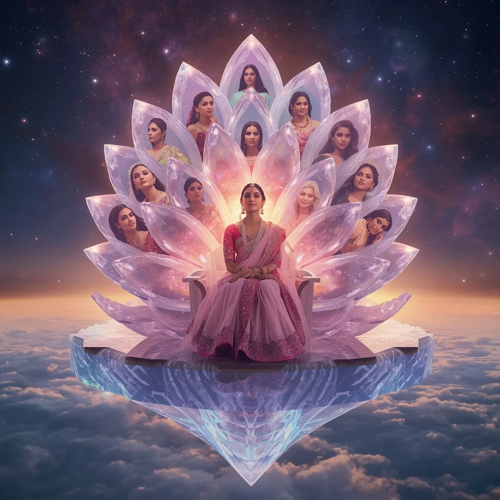 Festive Pastel Saree Celestial Crystal Infinity Lotus Nebula Throne Collage Premium Cinematic | Banana Prompts Girls
