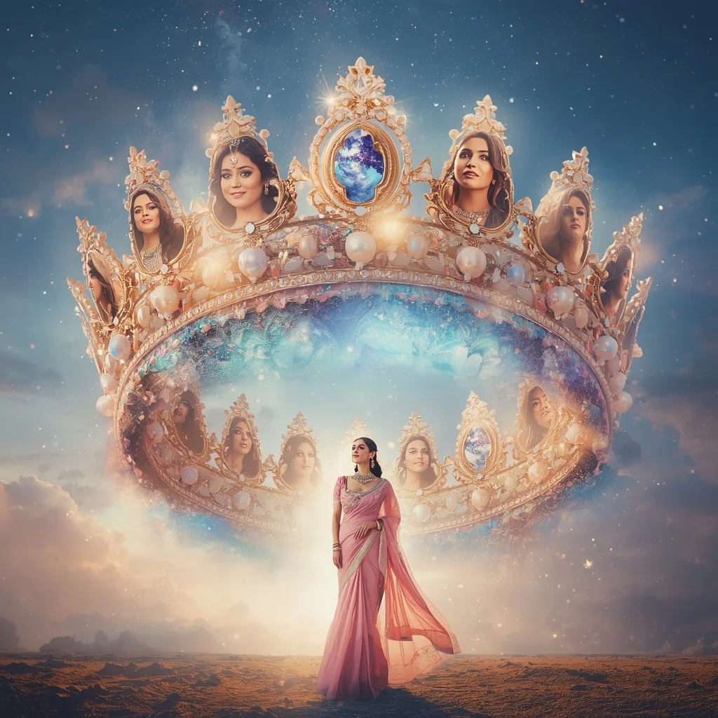 Festive Pastel Saree Celestial Crystal Mermaid Crown Collage Premium Cinematic | Influencer Ai Prompt