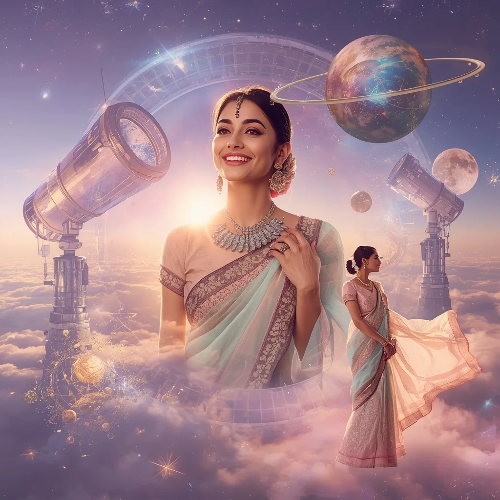 Festive Pastel Saree Celestial Crystal Observatory Universe Collage Premium Cinematic | Best Ai Prompt 2026