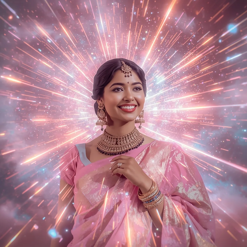Festive Pastel Saree Cosmic Bloom Collage | Indian Girl Galaxy Glow Aesthetic Soft Cinematic Viral Prompt | Saree Photo Ai Prompt