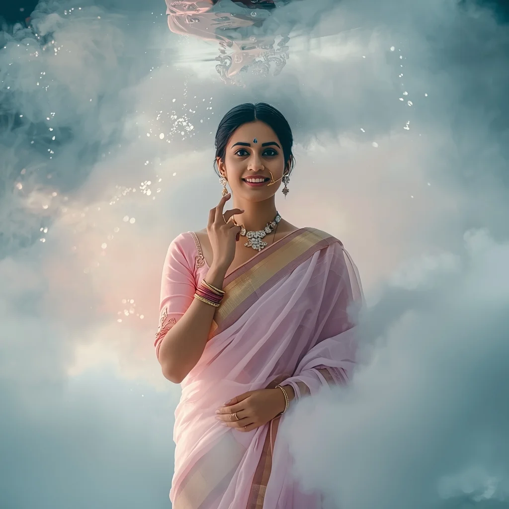 Festive Pastel Saree Cryogenic Oxygen Vapor Tank Collage Cinematic Aesthetic | Saree Look Ai Prompt