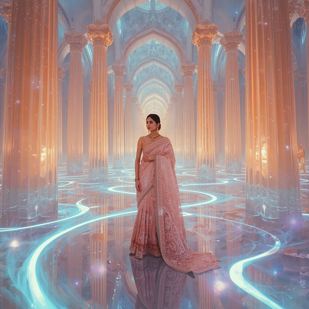 Festive Pastel Saree Crystal Aurora Celestial Citadel Collage Luxury | Fitness Model Ai Prompt