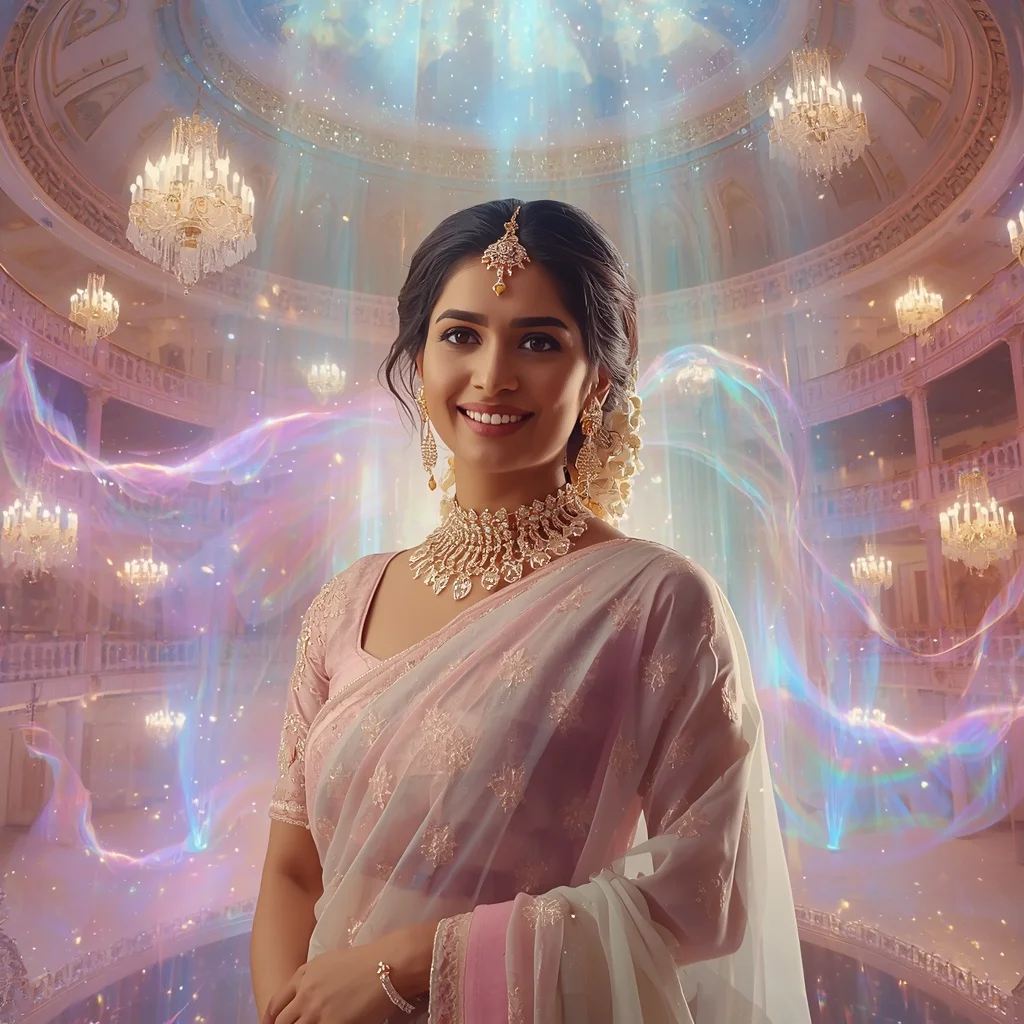Festive Pastel Saree Crystal Aurora Celestial Theater Collage Premium Cinematic | Ai Prompt For Instagram
