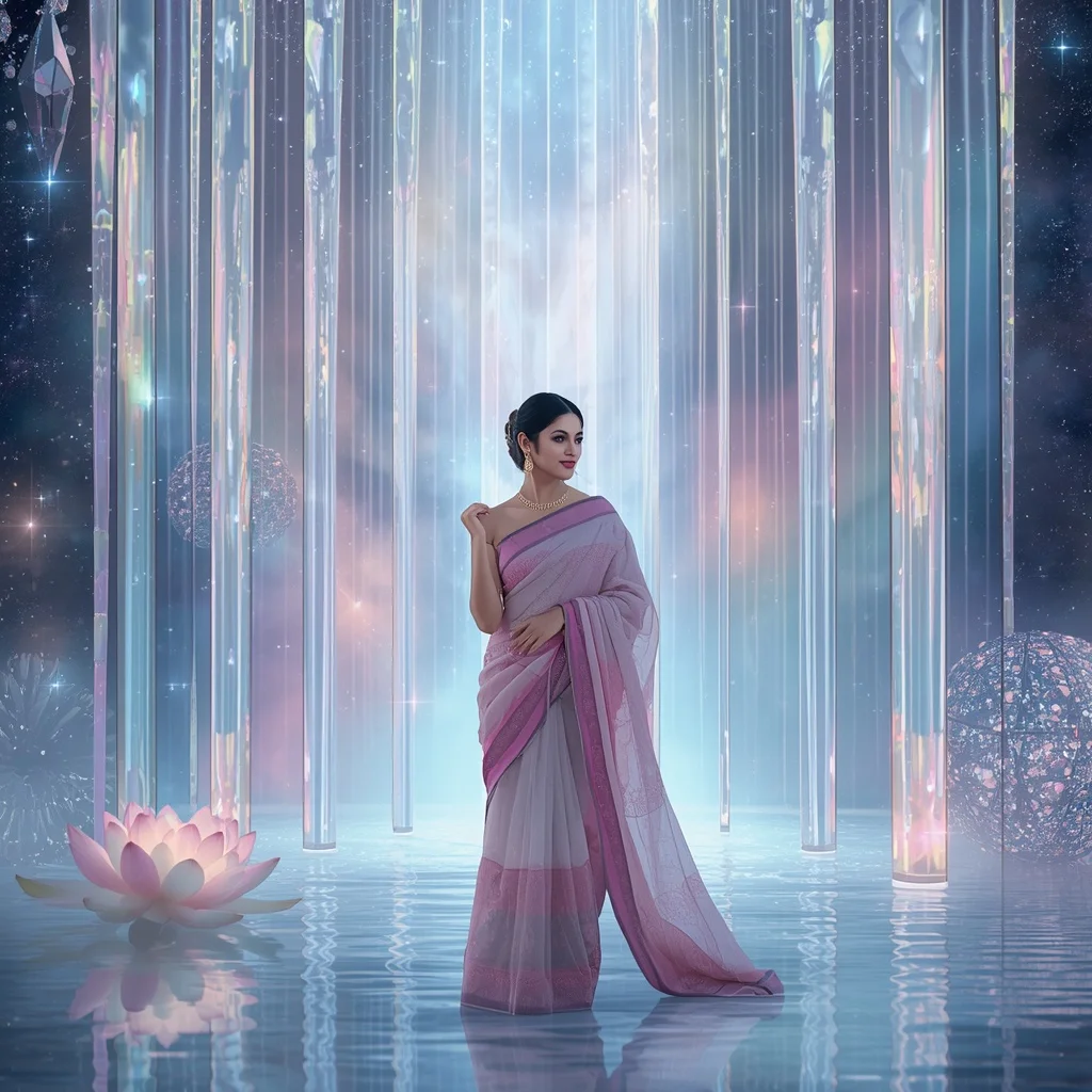 Festive Pastel Saree Crystal Aurora Infinity Waterfall Collage Luxury | Editing Prompt Girl Aesthetic