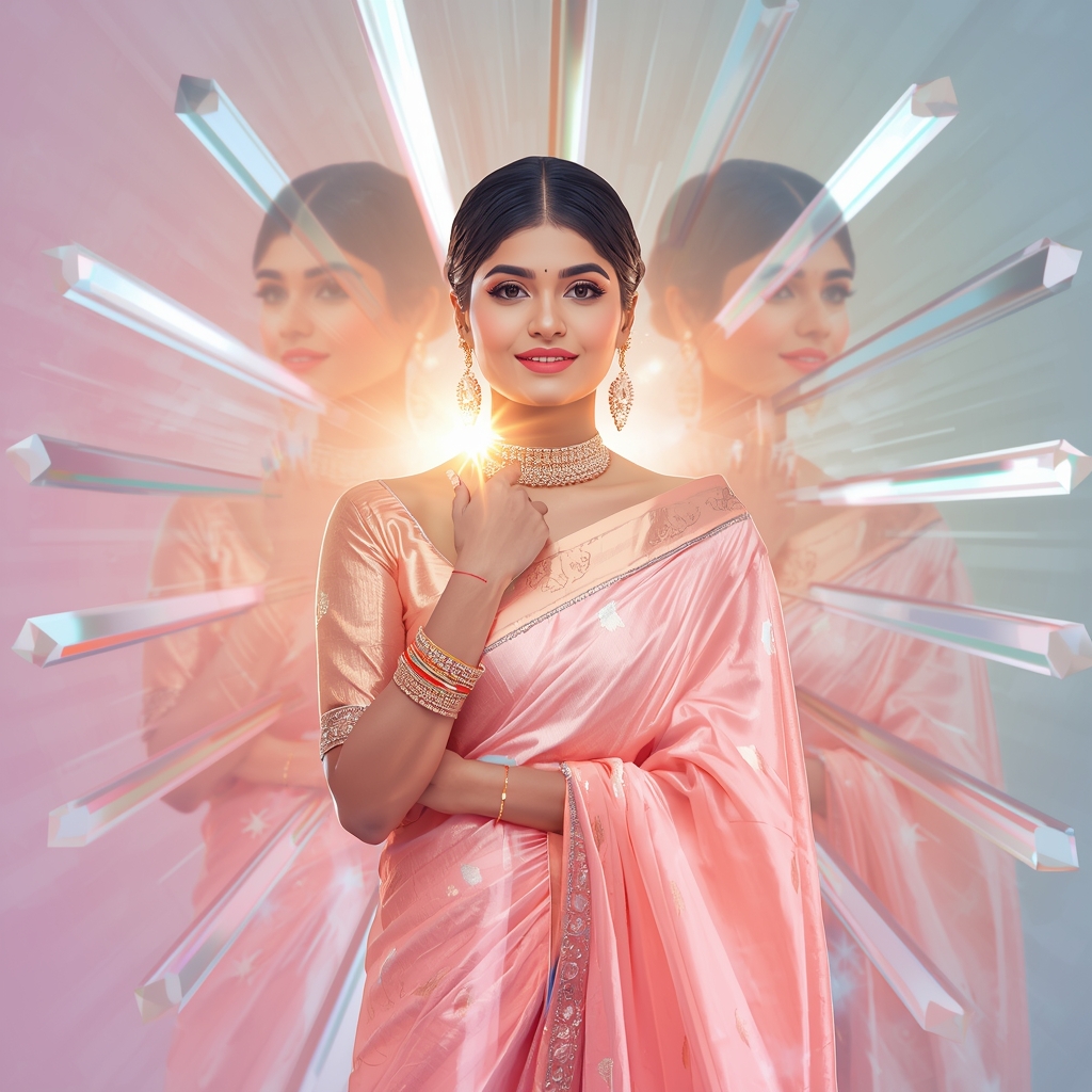 Festive Pastel Saree Crystal Beam Burst Collage Luxury Cinematic | Saree Pose Ai Prompt For Image Generation