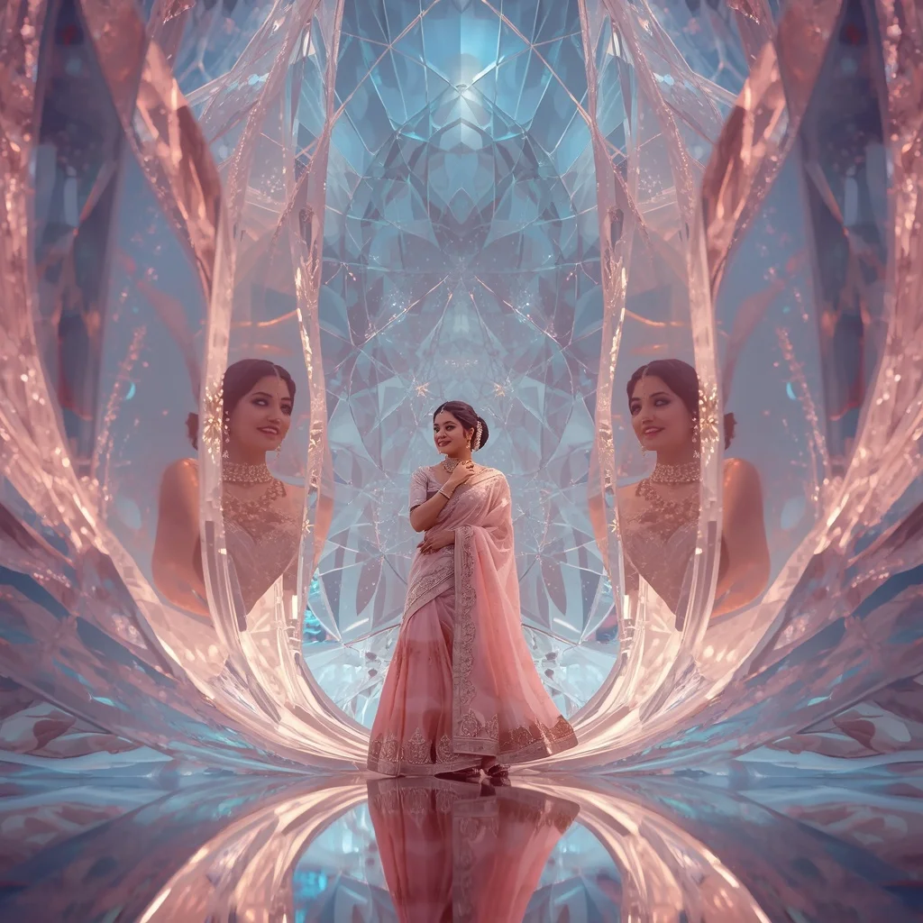 Festive Pastel Saree Crystal Celestial Lotus Cathedral Collage Premium | Beautiful Woman Ai Prompt