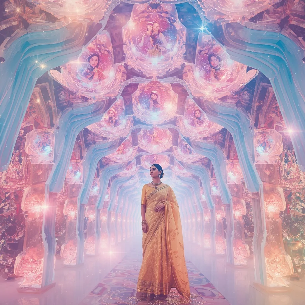 Festive Pastel Saree Crystal Galaxy Blossom Palace Collage Luxury | Prompt For Traditional Look For Girl ChatGPT