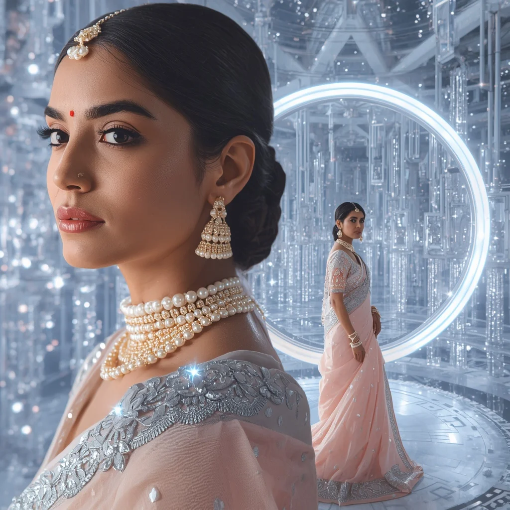 Festive Pastel Saree Crystal Halo Observatory Empire Collage | New Instagram Trend Prompt For Girl And Boy Copy And Paste
