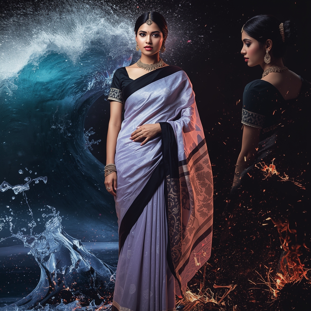 Festive Pastel Saree Crystal Ink Wave Explosion Collage | Fluid Impact Empress Prompt | Beautiful Saree Girl Ai Prompt