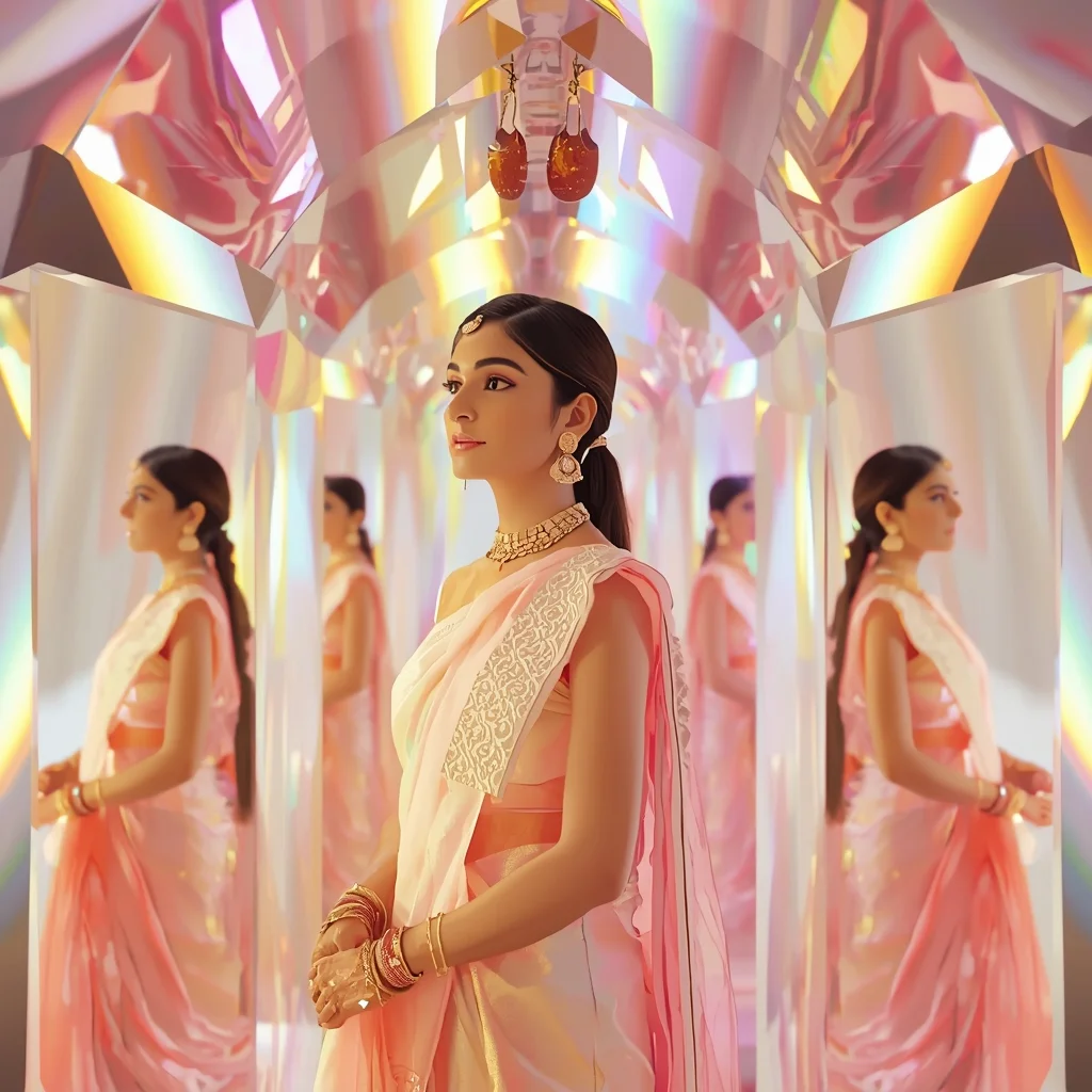 Festive Pastel Saree Crystal Prism Tunnel Collage Luxury Cinematic