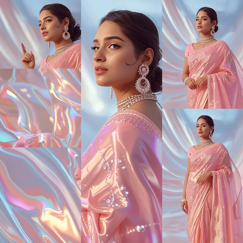 Festive Pastel Saree Crystal Wave Reflection Collage Luxury Cinematic | Prompt Gemini Saree