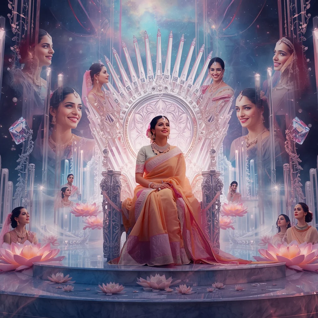Festive Pastel Saree Diamond Aurora Infinity Throne Collage Premium | Attitude Girl Prompt