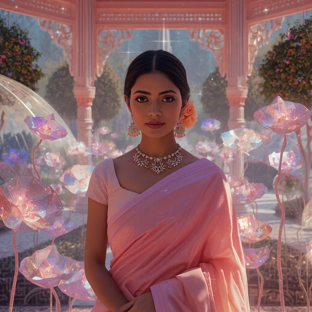 Festive Pastel Saree Diamond Galaxy Garden Pavilion Collage Luxury | Ai Gemini Prompt