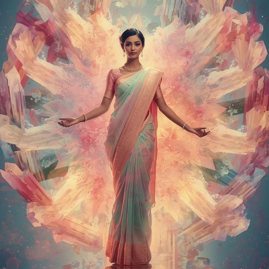 Festive Pastel Saree Energy Aura Crystal Bloom Collage Cinematic | New Instagram Trend Prompt For Girl Love Copy And Paste