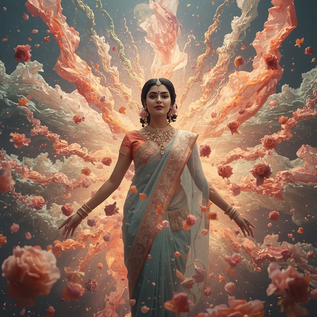 Festive Pastel Saree Energy Aura Dream Bloom Collage Cinematic | Lighting Ai Prompt