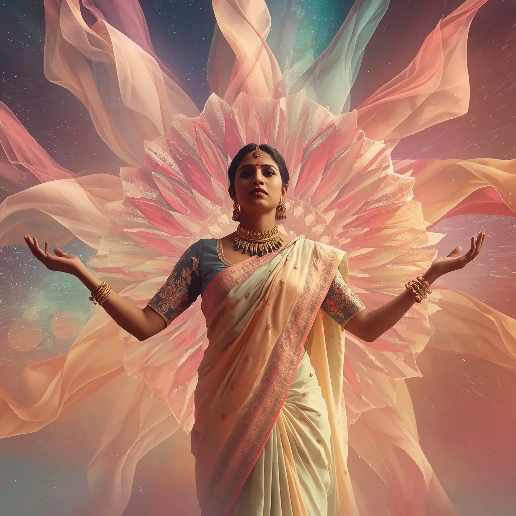 Festive Pastel Saree Energy Aura Galaxy Bloom Collage Cinematic | Prompt Gemini Ai