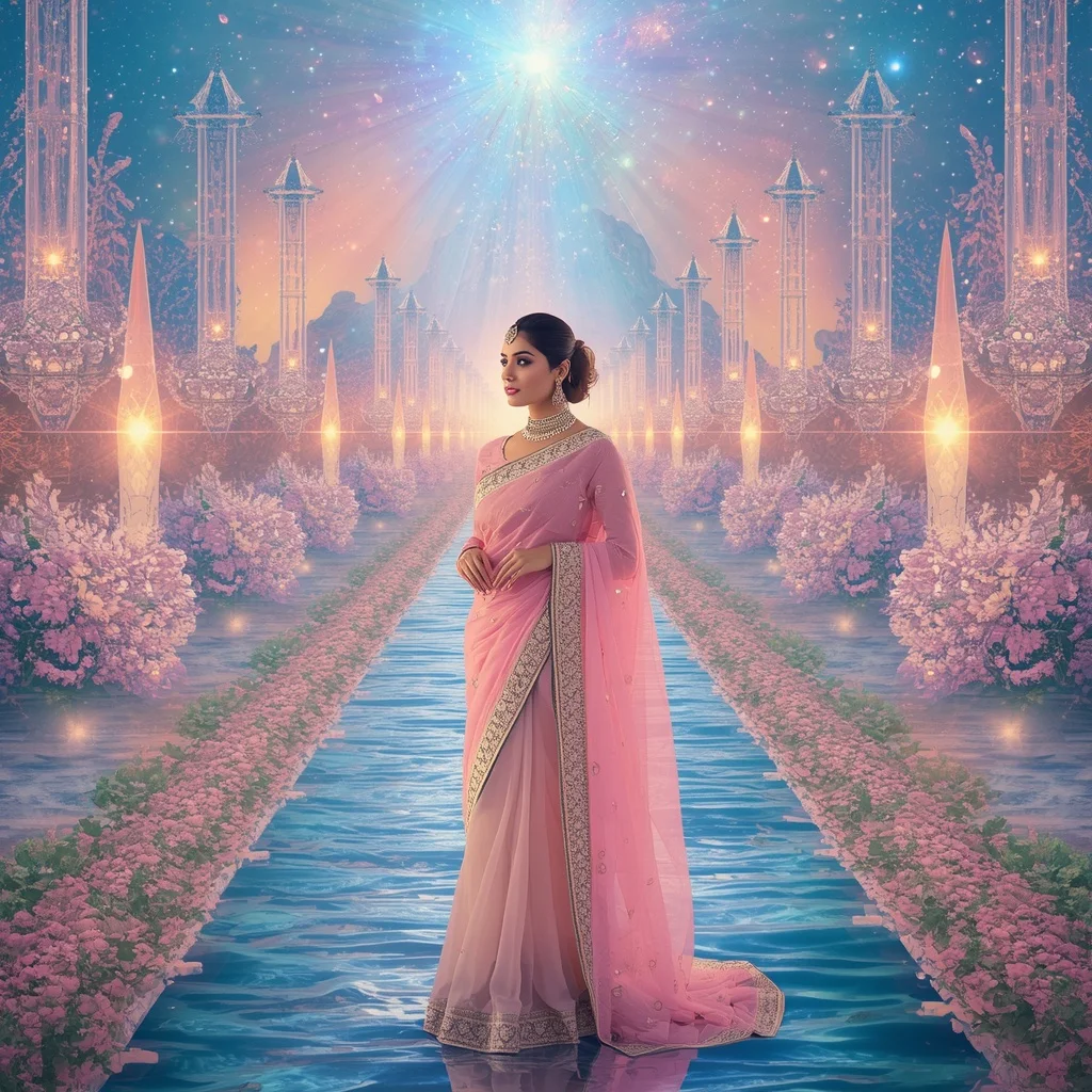 Festive Pastel Saree Eternal Aurora Diamond Celestial Dynasty Collage Cinematic Luxury | Gemini Ai Prompt