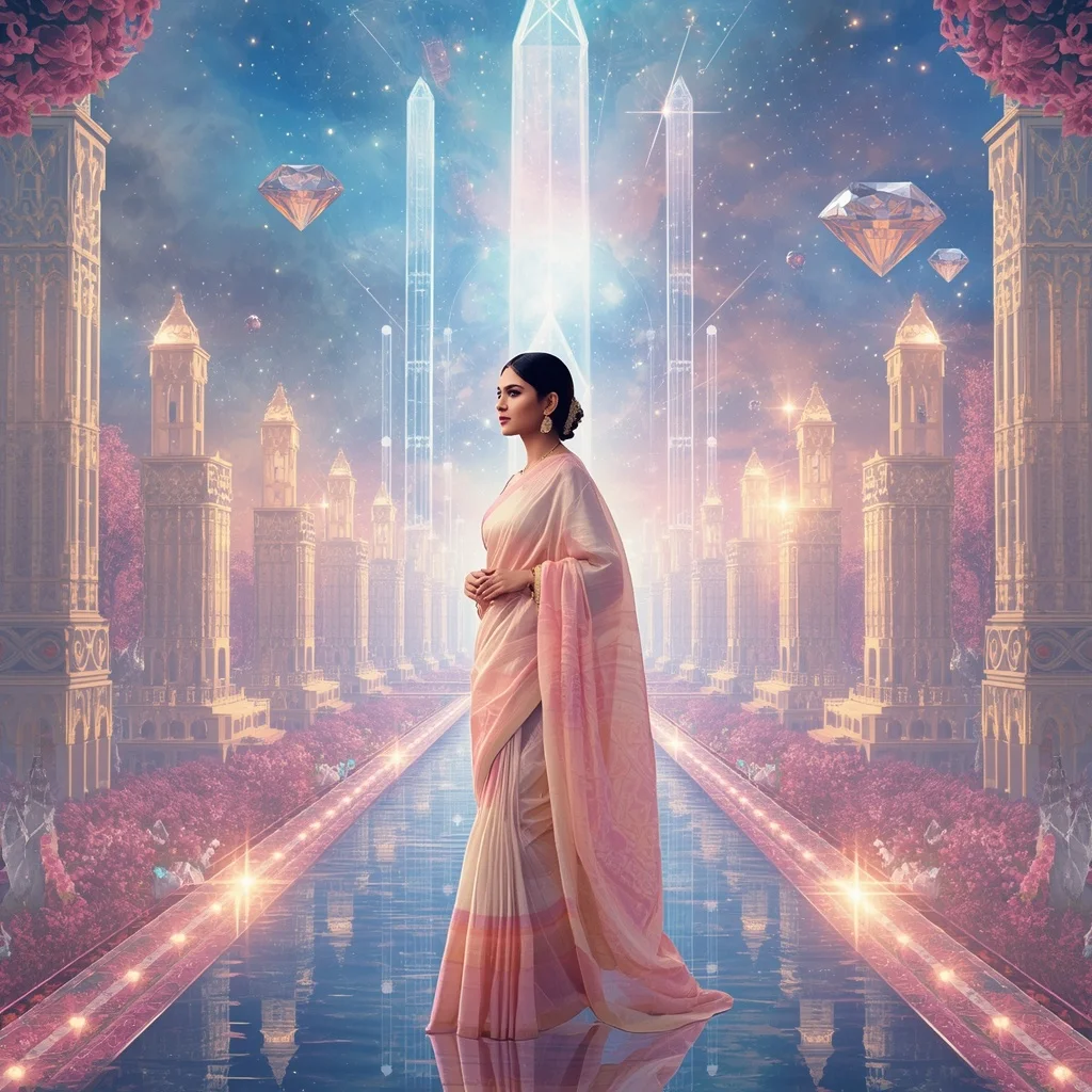 Festive Pastel Saree Eternal Diamond Aurora Heavenly Empire Collage Cinematic Luxury | Prompt Seen Trending Girl Instagram