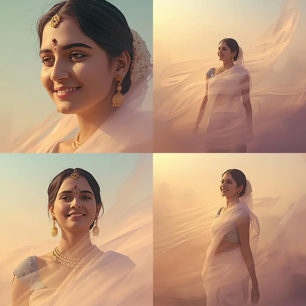 Festive Pastel Saree Ethereal Glow Horizon Drift Pulse Collage | Saree Couple Ai Prompt