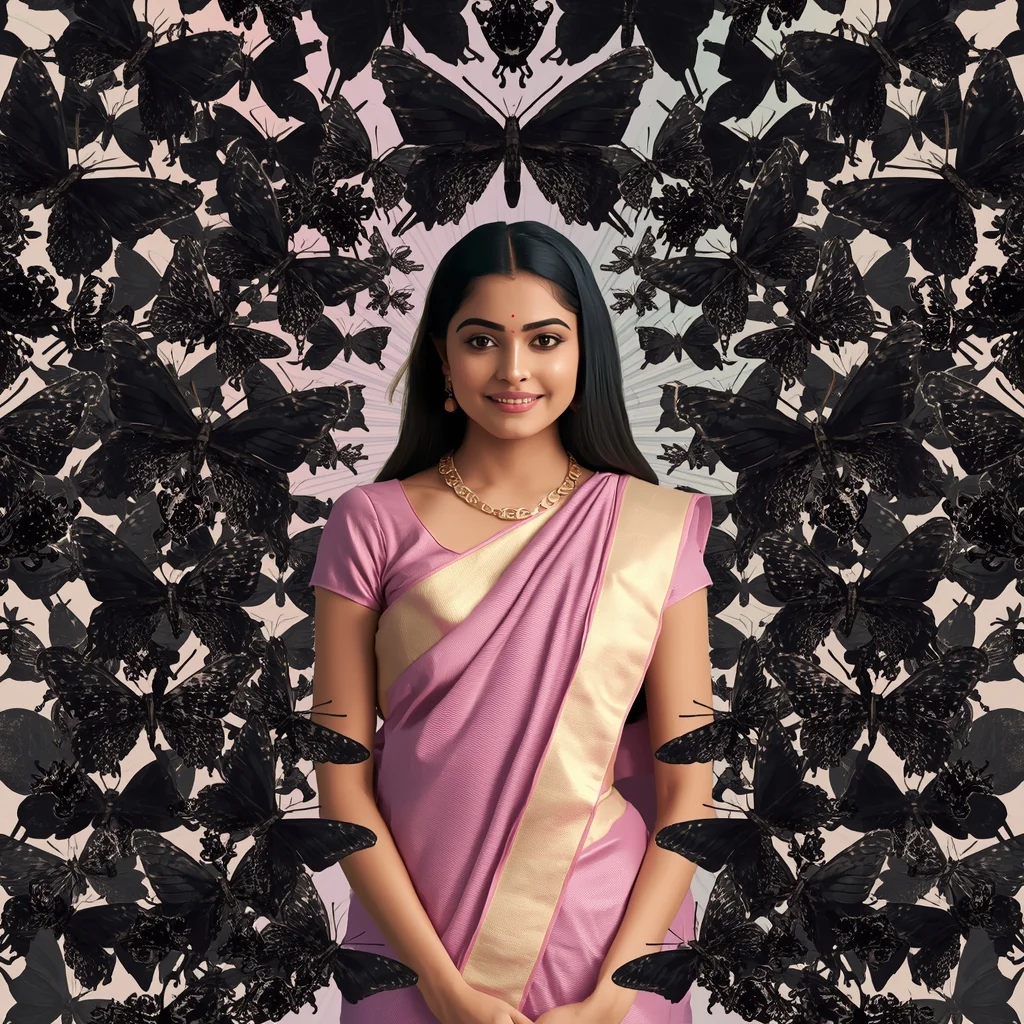 Festive Pastel Saree Ferrofluid Butterfly Swarm Collage Modern Cinematic | Saree Girl Dp Ai Prompt Ultra Hd