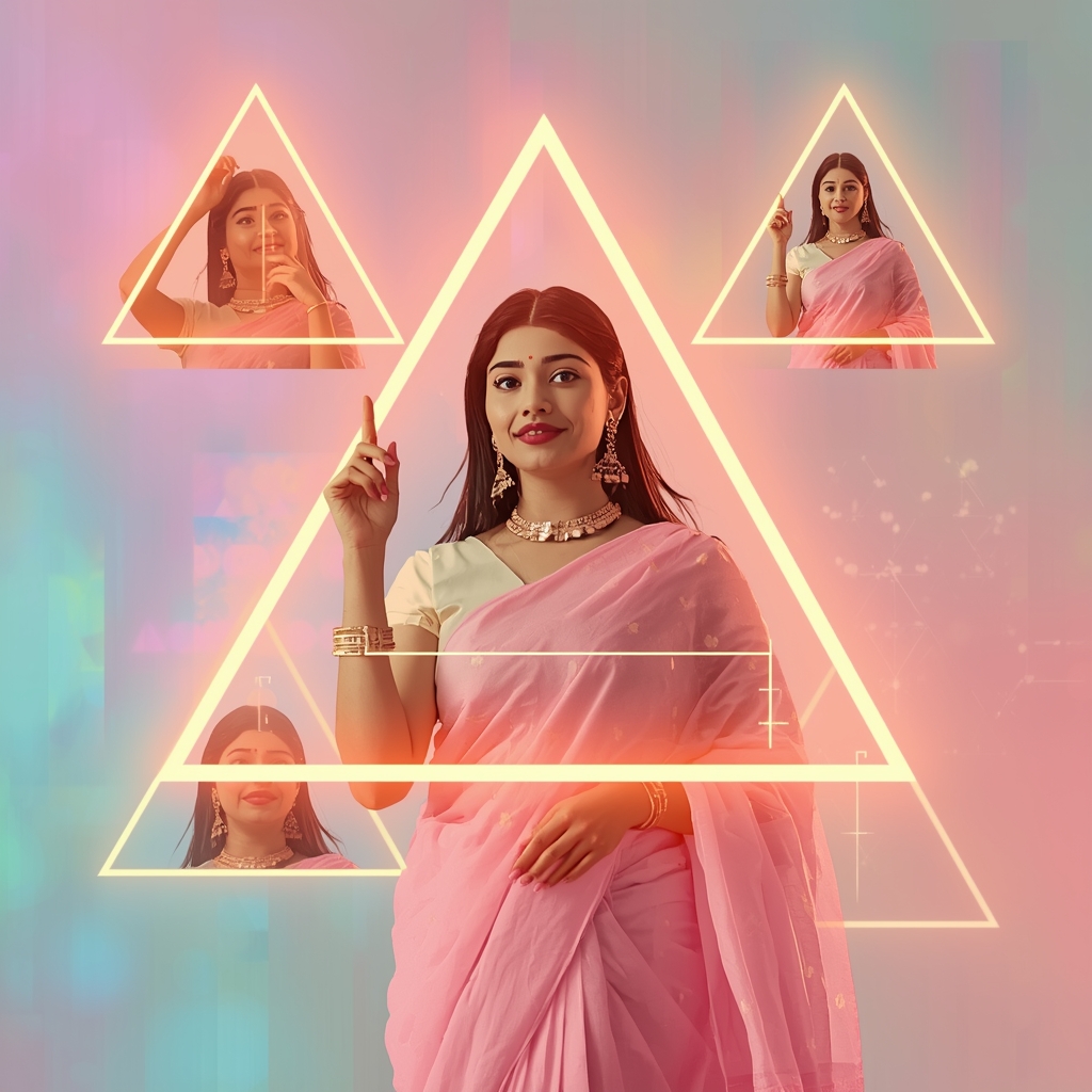 Festive Pastel Saree Floating Glow Triangle Collage Modern Cinematic | Gemini Saree Prompt