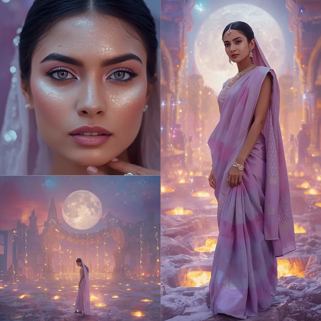 Festive Pastel Saree Floating Opaline Moonforge Empire Collage | New Instagram Trend Prompt For Girl Aesthetic