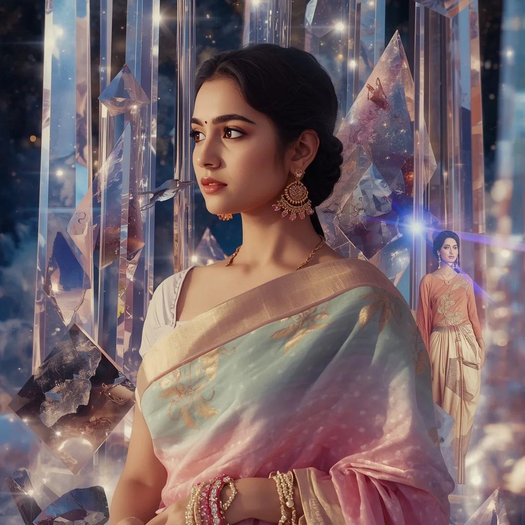 Festive Pastel Saree Floating Prism Celestial Archives Premium Collage | Instagram Girl Gemini Prompt