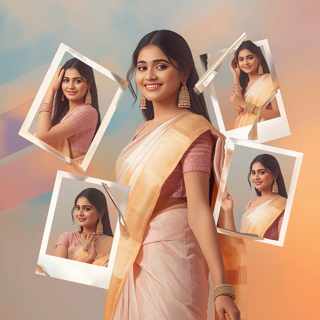 Festive Pastel Saree Floating Temporal Frame Break Collage Premium Cinematic | Chat Gpt Prompt For Saree Look