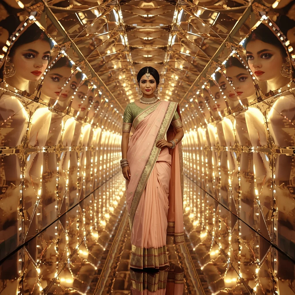 Festive Pastel Saree Front Portrait Elite Diamond Gold Tunnel Prompt with Infinite Luxury Depth | Bridal Saree Ai Prompt