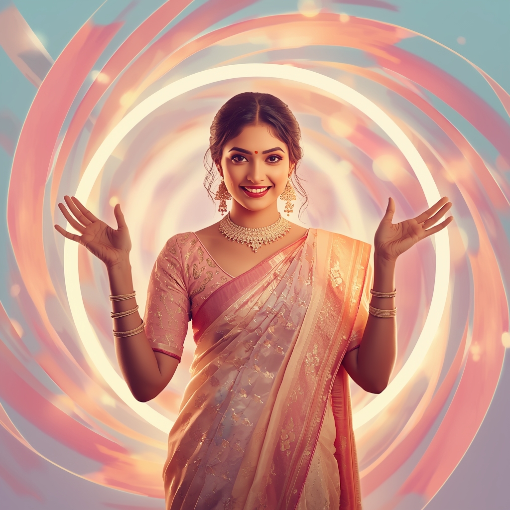 Festive Pastel Saree Glow Ribbon Infinity Loop Collage Cinematic | Saree Prompt For Women
