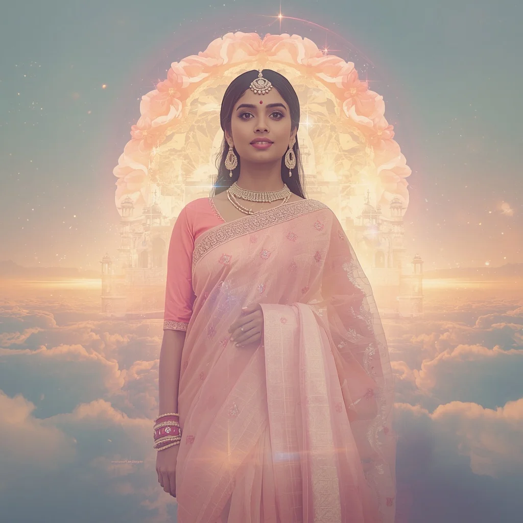 Festive Pastel Saree Halo Bloom Celestial Dreamscape Collage Cinematic | Viral Instagram Ai Prompt