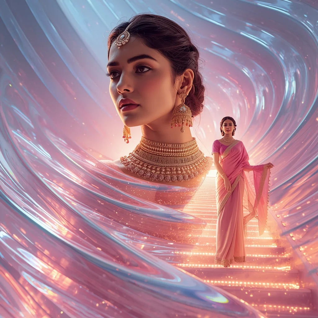 Festive Pastel Saree Holographic Quantum Veil Ripple Eternal Energy Core Vortex Stair Collage | Supreme Dynamic Harmony Prompt | Saree Ai Prompt Copy Paste For Gemini