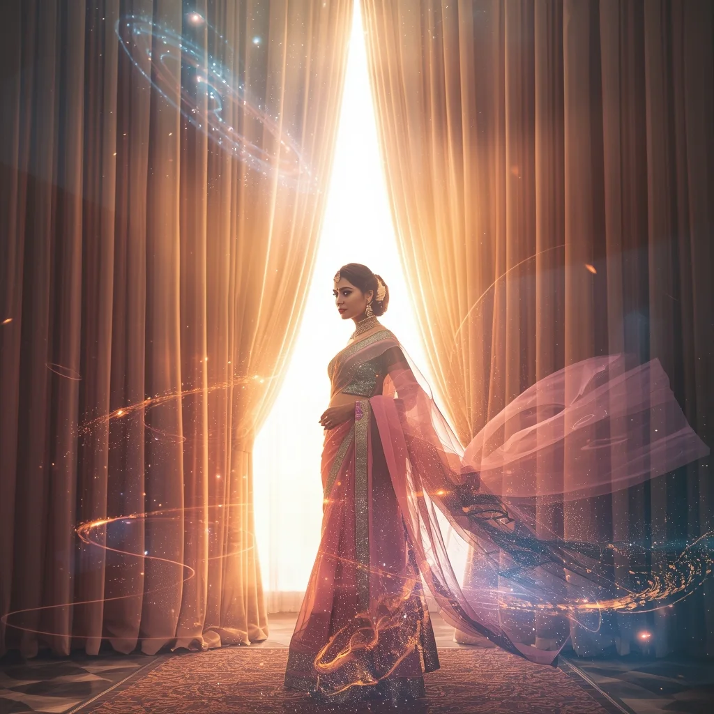 Festive Pastel Saree Imperial Cosmic Curtain Galaxy Burst Collage | Regal Symphony Prompt | Desi Saree Ai Prompt
