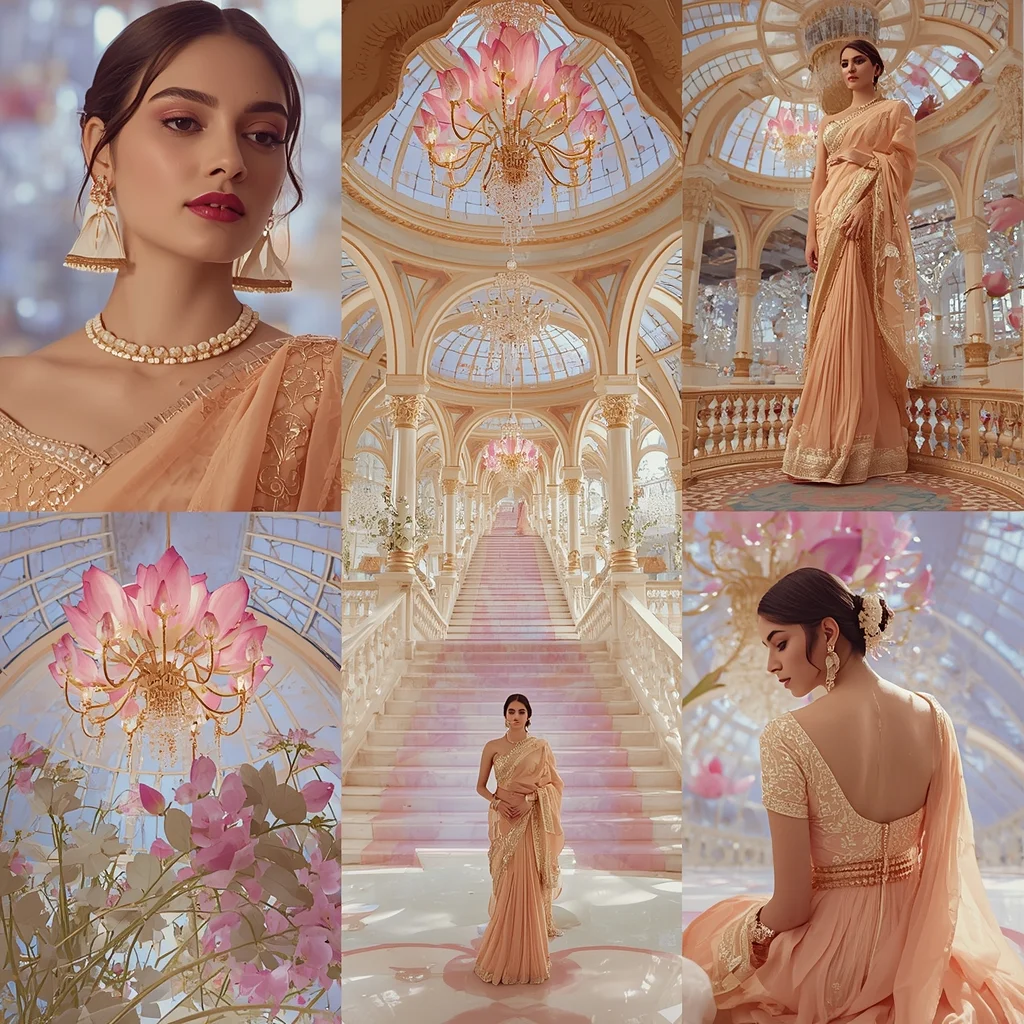 Festive Pastel Saree Imperial Crystal Lotus Palace Couture | Prompt Trending Girl