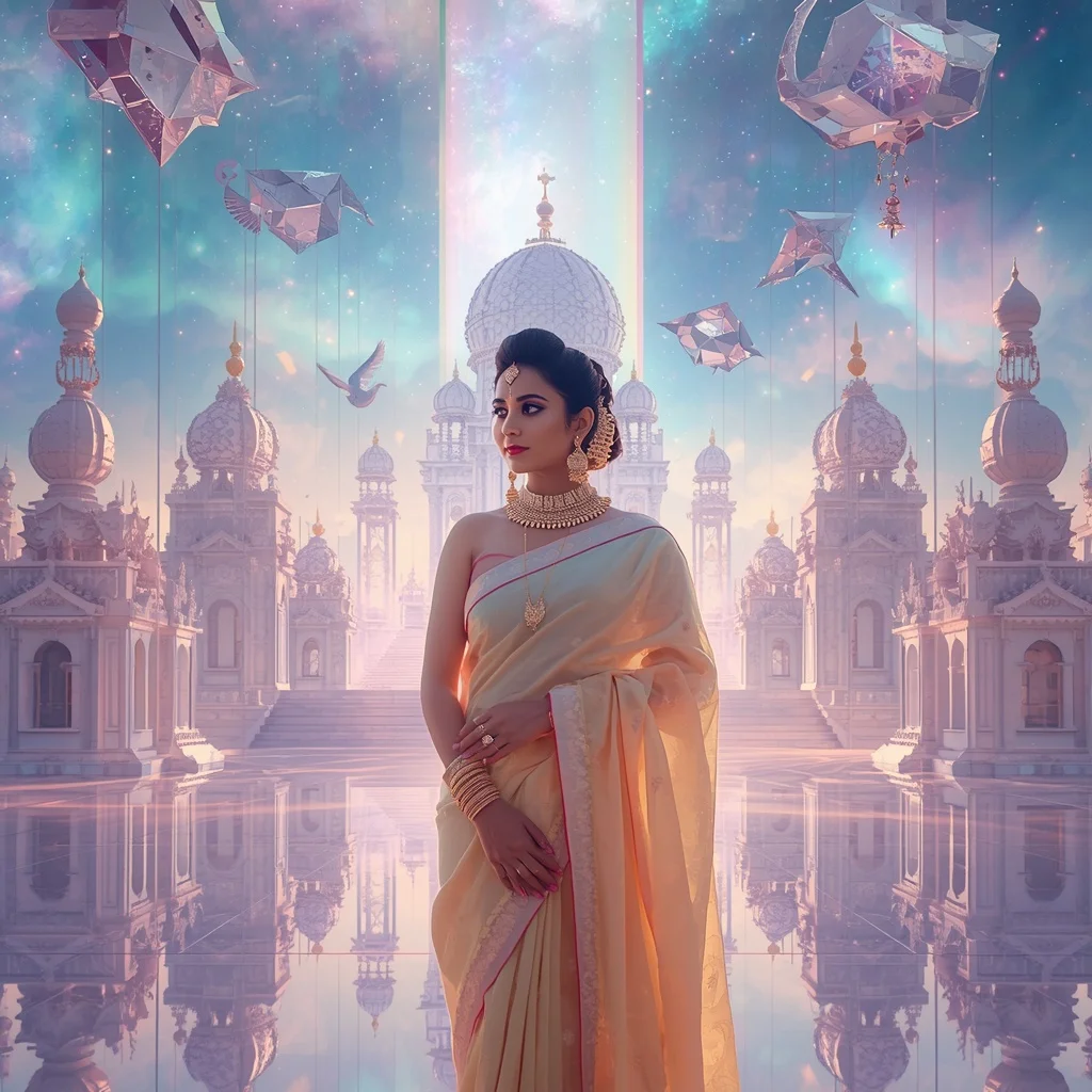 Festive Pastel Saree Infinite Celestial Crystal Sovereign Empire Collage Premium | Instagram Story Ai Prompt