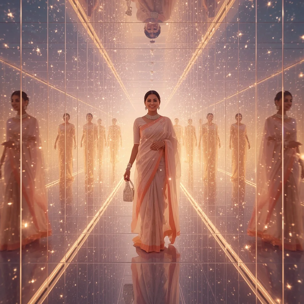 Festive Pastel Saree Infinite Crystal Galaxy Hallway Collage Luxury Cinematic | Ai Gemini Prompt