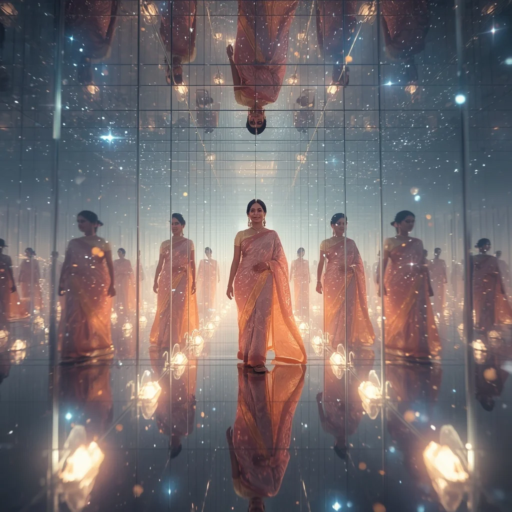 Festive Pastel Saree Infinite Crystal Star Temple Collage Luxury Cinematic | New Instagram Trend Prompt For Girl Love