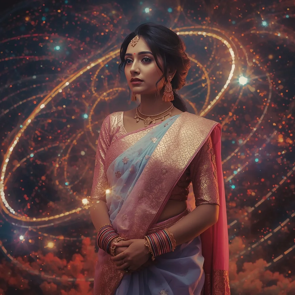 Festive Pastel Saree Infinite Light Orbit Celestial Fantasy Collage Premium Cinematic | Editing Prompt Girl
