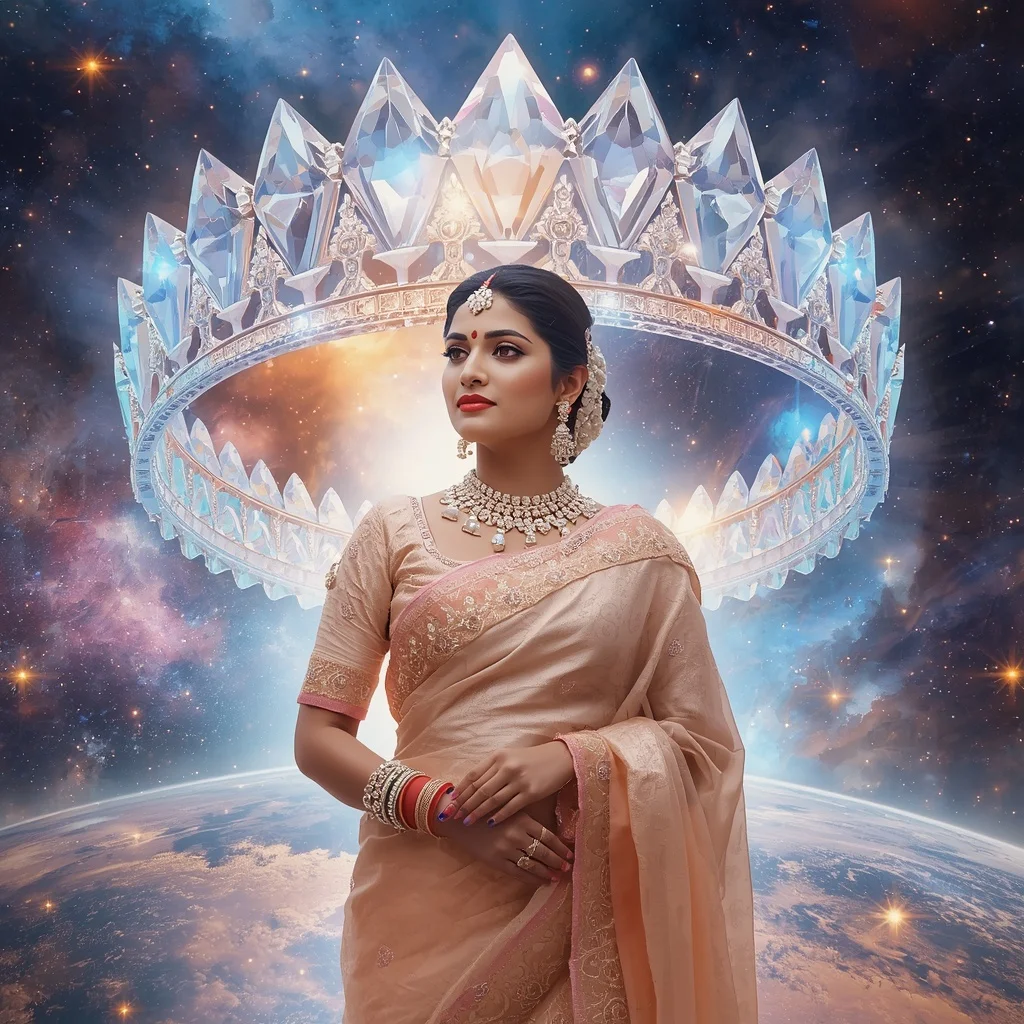 Festive Pastel Saree Infinity Crystal Crown Multiverse Collage | Prompt Seen Trending Girl 2026 Instagram