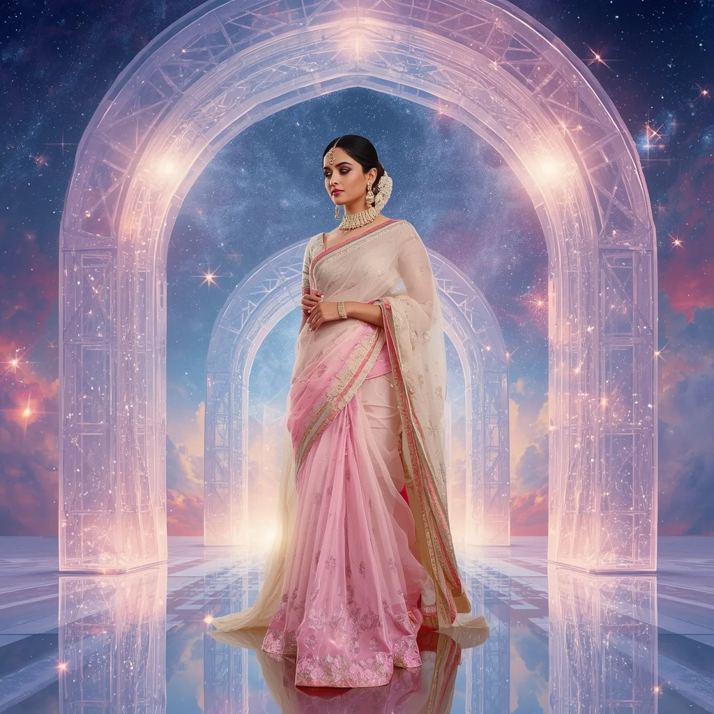 Festive Pastel Saree Infinity Crystal Galaxy Archway Collage Premium Fashion | Instagram Girl Gemini Prompt