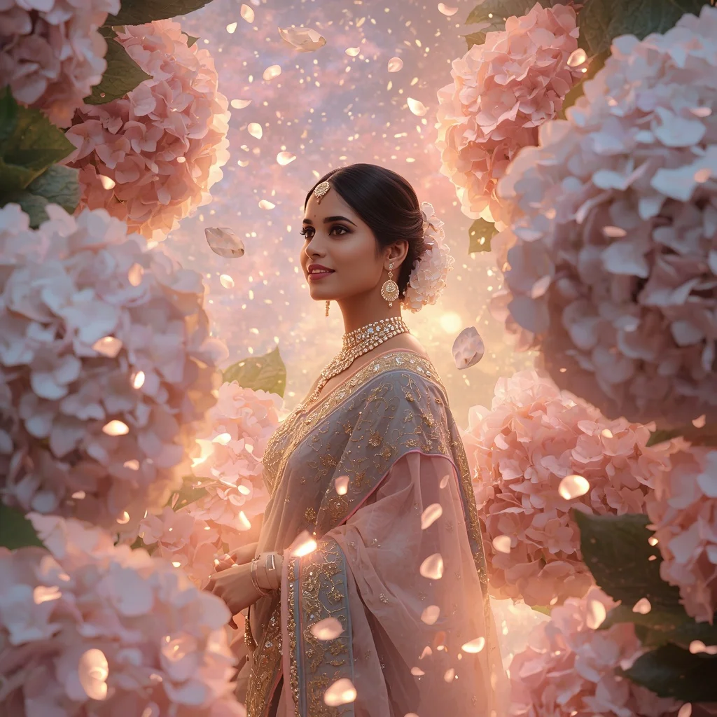 Festive Pastel Saree Light Hydrangea Galaxy Empire Collage Cinematic | Selfie Prompt