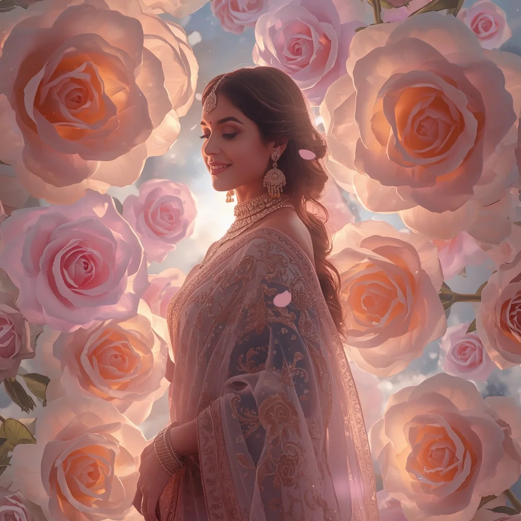 Festive Pastel Saree Light Rose Nebula Empire Collage Cinematic | Gemini Ai Photo