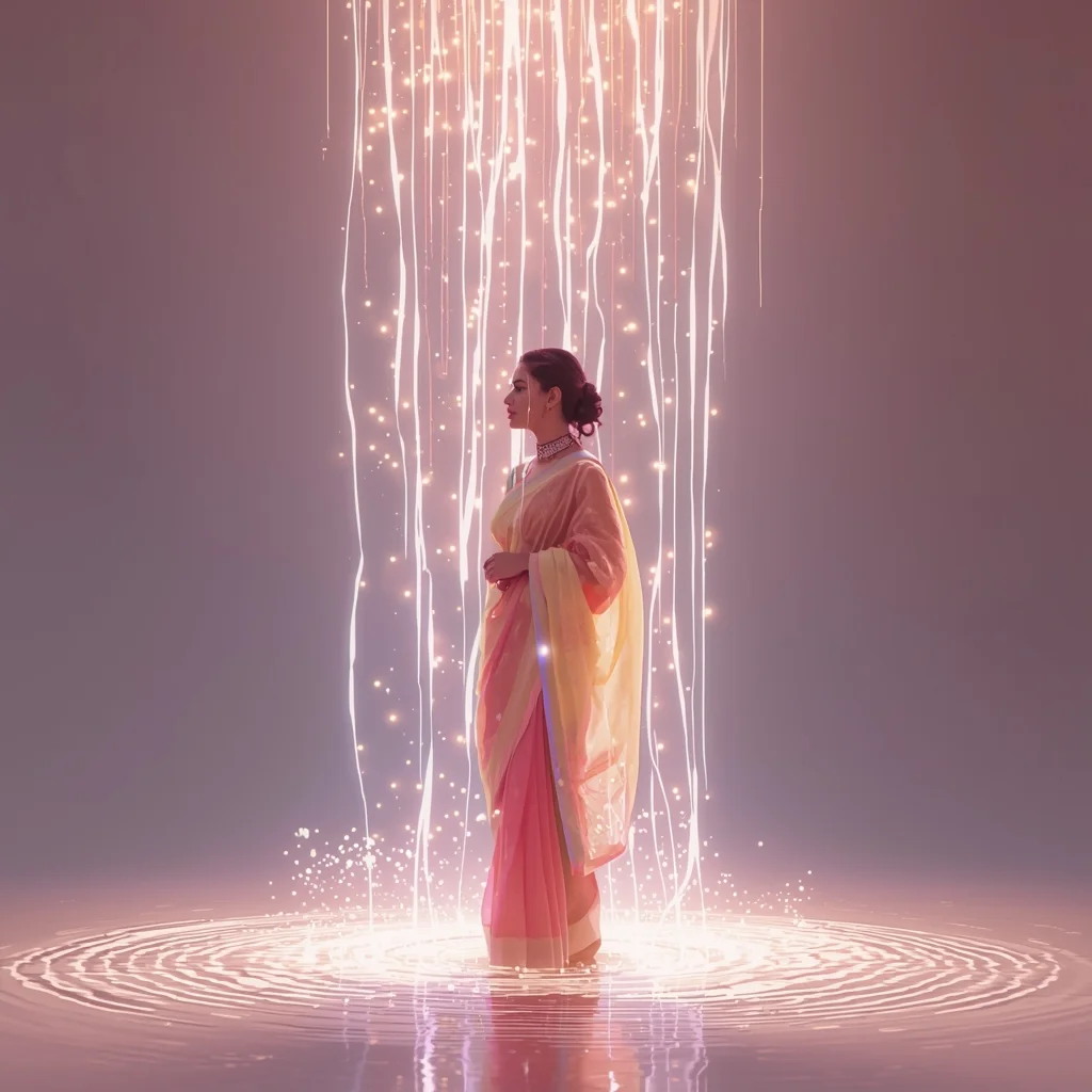 Festive Pastel Saree Light Waterfall Collage | Indian Girl Glow Flow Aesthetic Cinematic Viral Prompt | Saree Pose Ai Prompt For Image Generation