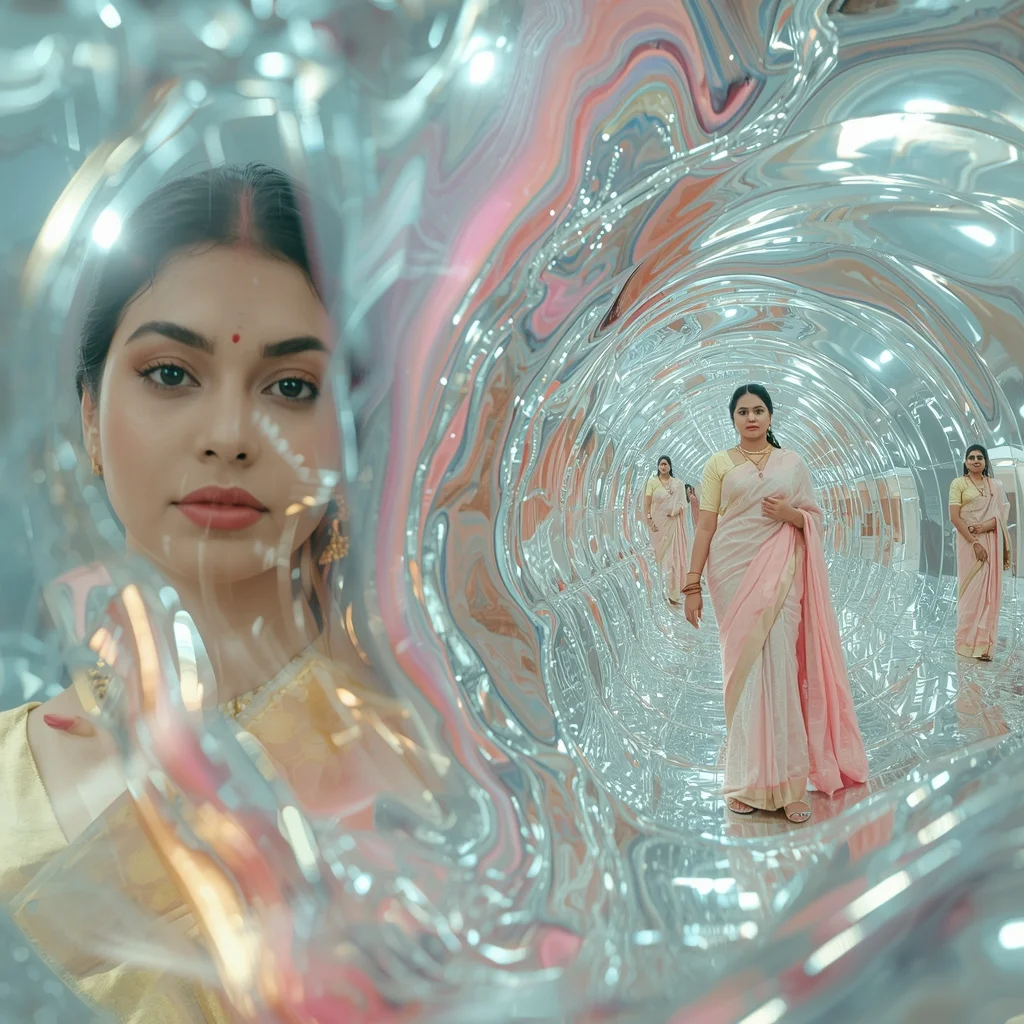 Festive Pastel Saree Liquid Glass Wave Distortion Collage | Reality Bend Prompt | Saree Look Ai Prompt