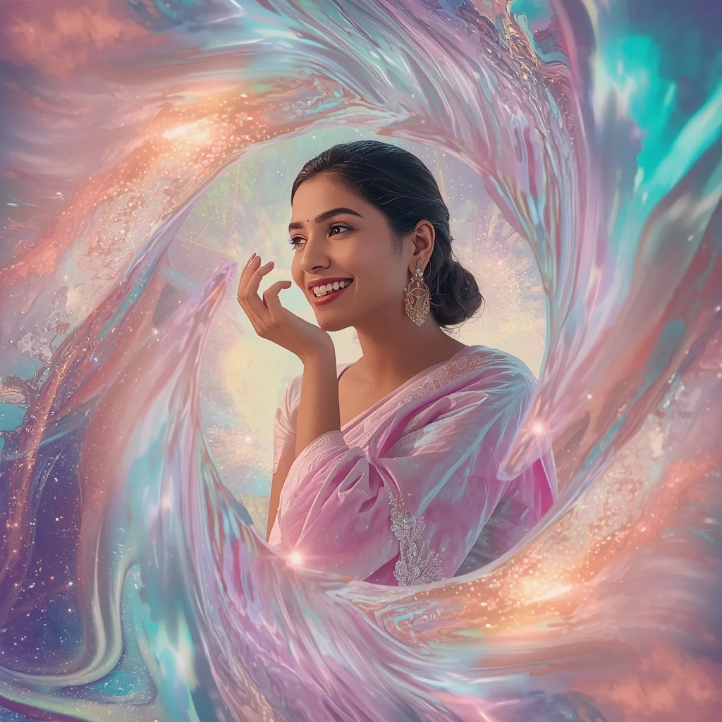 Festive Pastel Saree Liquid Opal Aurora Universe Collage Luxury Cinematic | Festival Prompt