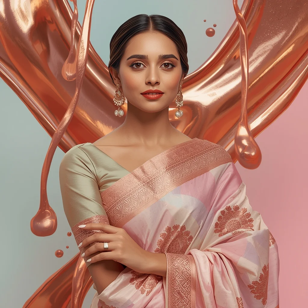 Festive Pastel Saree Molten Rose Gold Flow Collage Luxury Cinematic | Prompt For Gemini Ai Girl In Saree 2026 Download