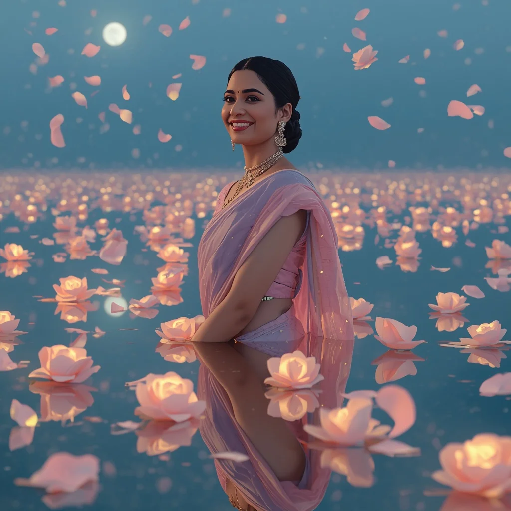 Festive Pastel Saree Moon Rosewater Lagoon Collage Cinematic | Youtube Thumbnail Ai Prompt