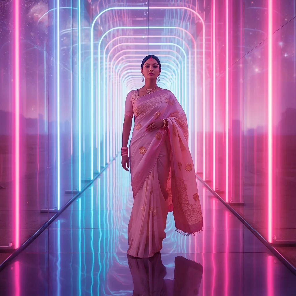 Festive Pastel Saree Neon Aurora Galaxy Passage Collage Modern | Secret Ai Prompt