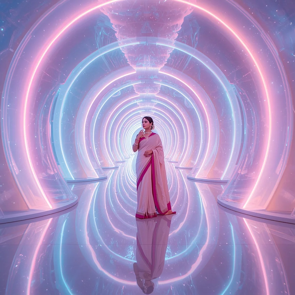 Festive Pastel Saree Neon Aurora Infinity Galaxy Hall Collage Modern | Prompt Seen Gemini Girl Instagram